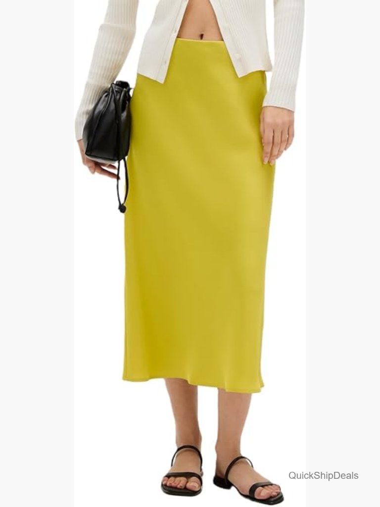 Matte Satin Midi Skirt, High Rise, Pull On, Polyester